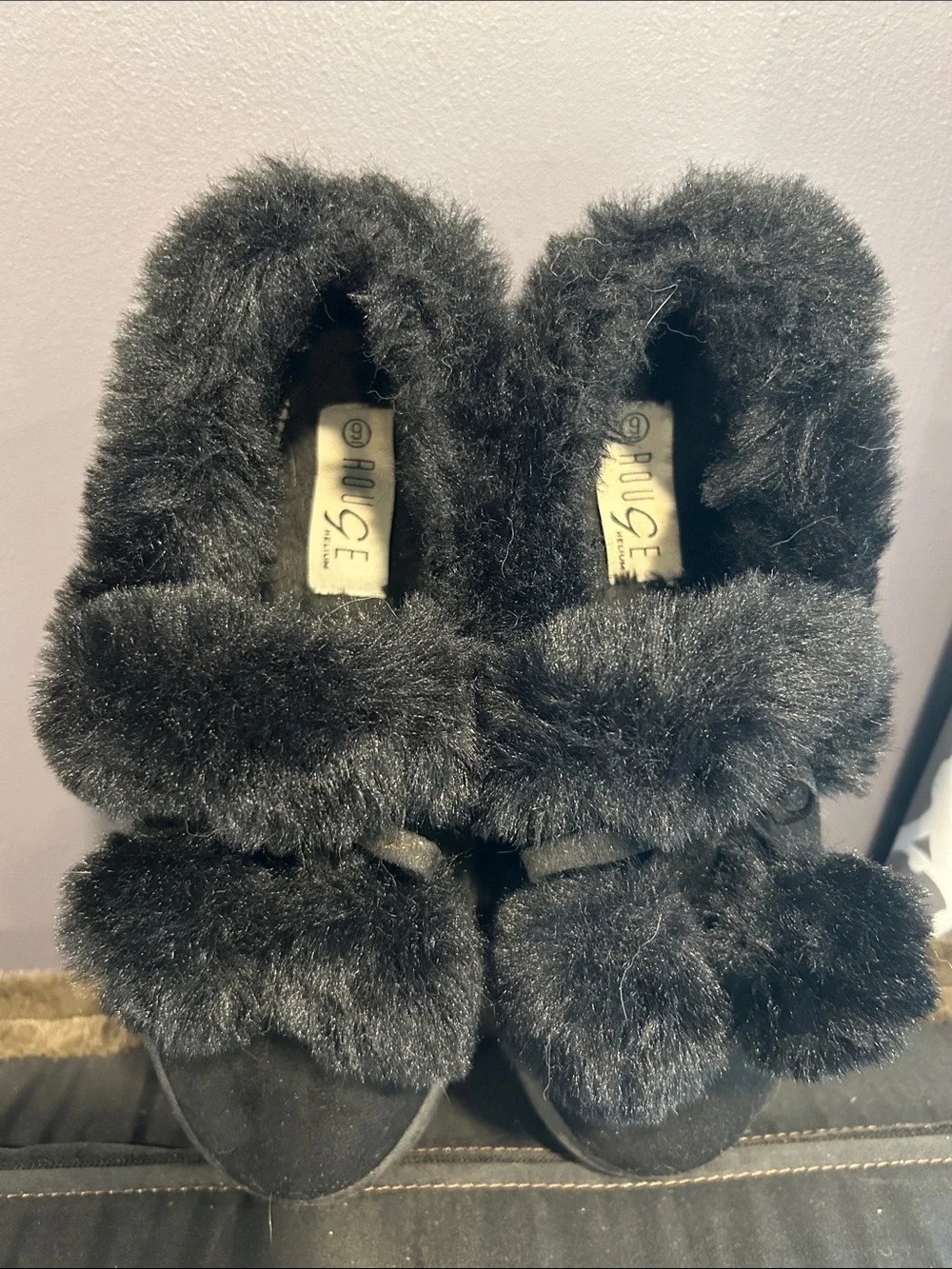 ROUGE Helium Faux Fur Lined Black Slip-On Platform Clog